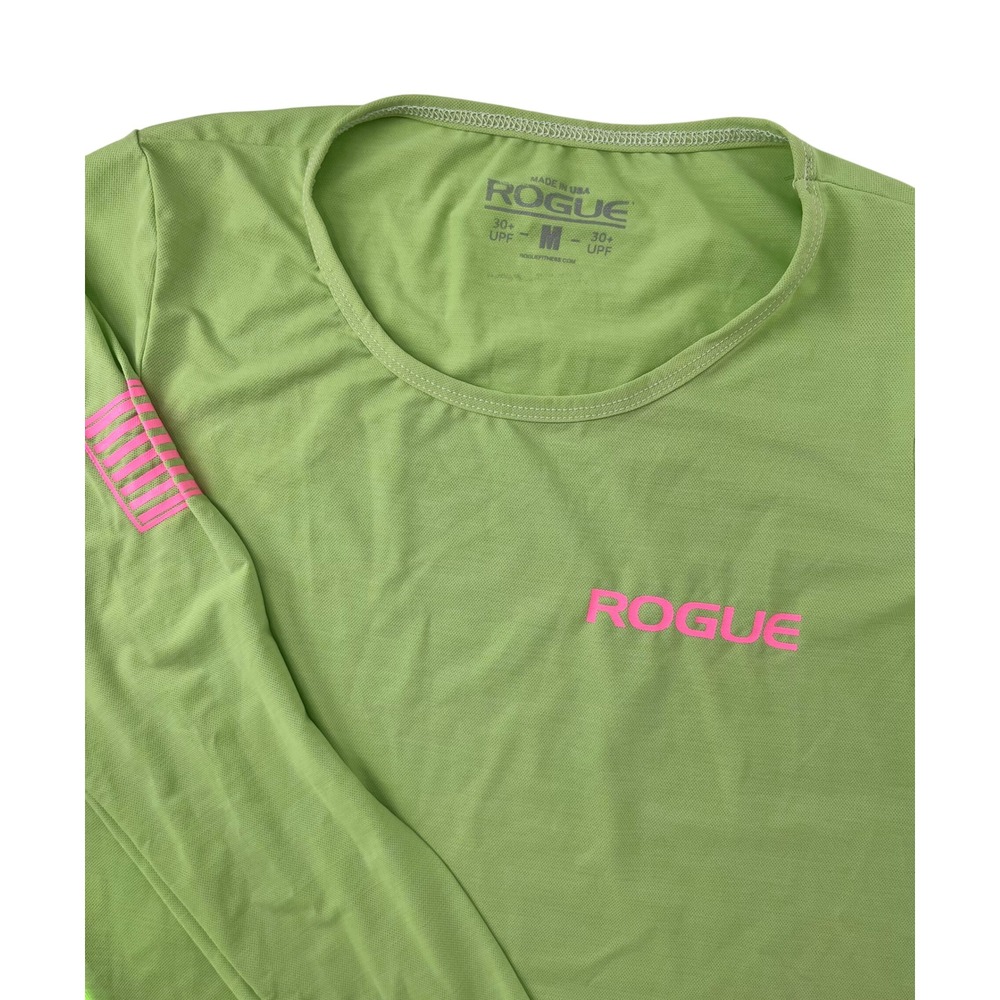Rogue Fitness Womens Long Sleeve Training Shirt Lime Green Pink UPF 30+ Size M